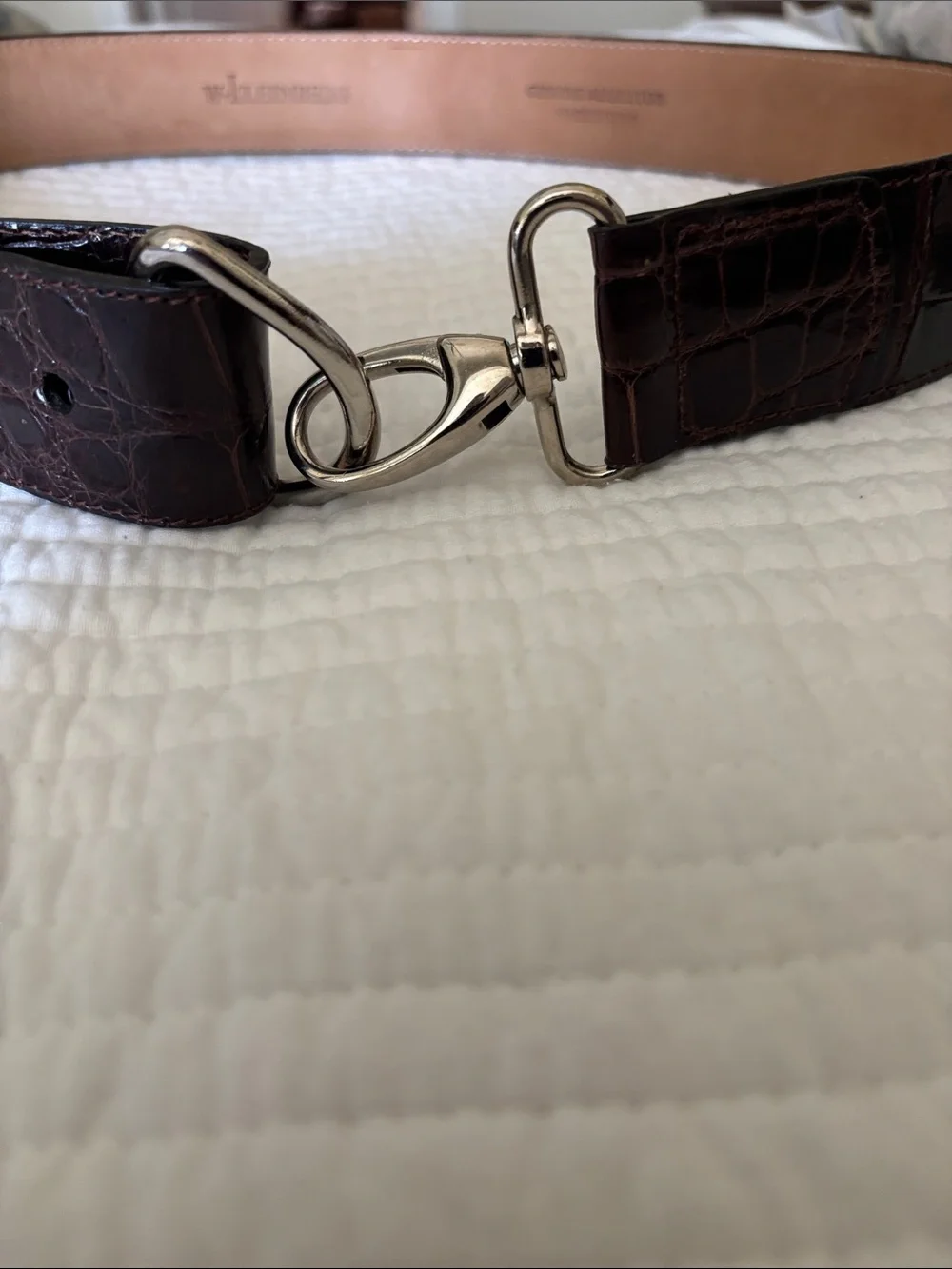 W. Kleinberg Dark Brown Genuine Alligator Leather Belt with Silver Hardware.